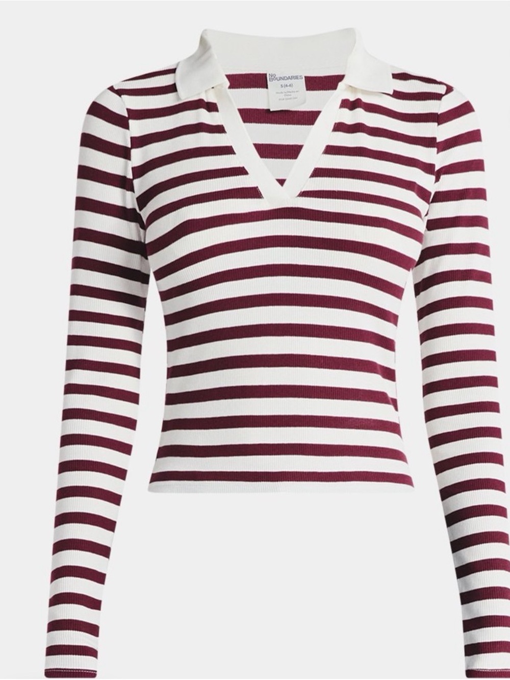 No Boundaries White and Burgundy Striped Rugby Polo V-Neck Knit Top XXL